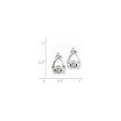 14k White Gold Real Diamond Claddagh Post Earrings