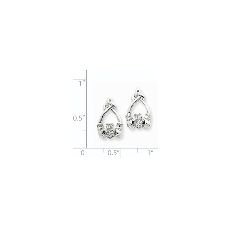 14k White Gold Real Diamond Claddagh Post Earrings
