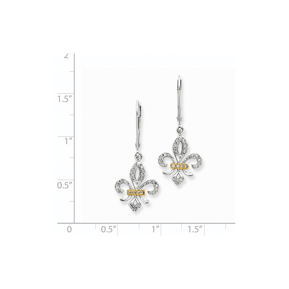 14k White Gold & Rhodium Real Diamond Fleur De Lis Earrings