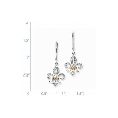 14k White Gold & Rhodium Real Diamond Fleur De Lis Earrings