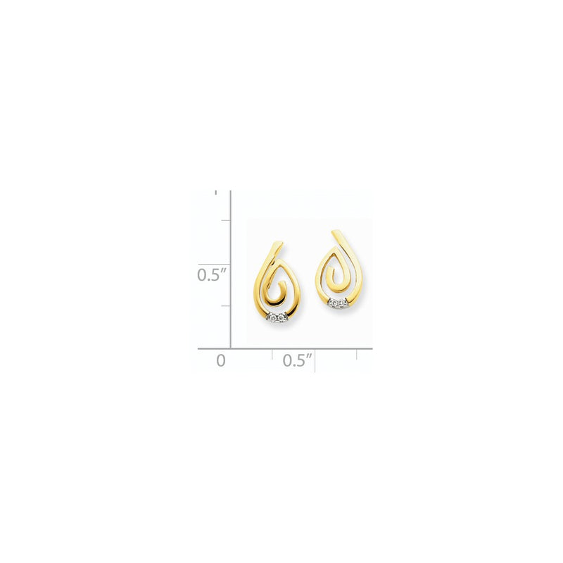 14K Yellow Gold and Rhodium Real Diamond Post Earrings