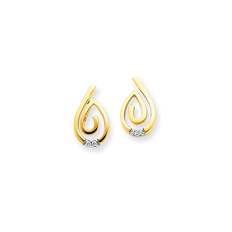 14K Yellow Gold and Rhodium Real Diamond Post Earrings
