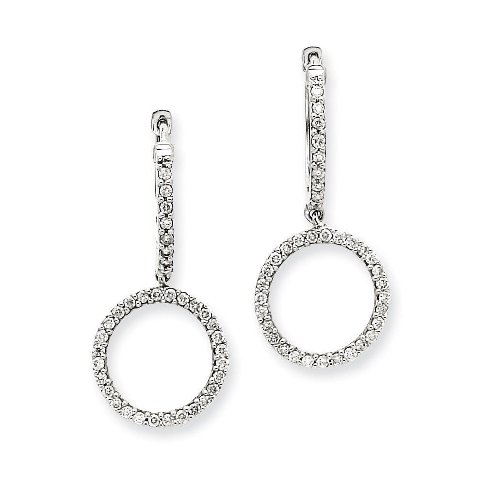 14k White Gold Real Diamond Double Hoop Earrings