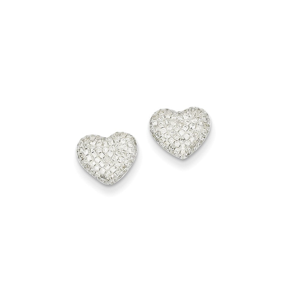 14k White Gold AA Real Diamond Heart Post Earrings