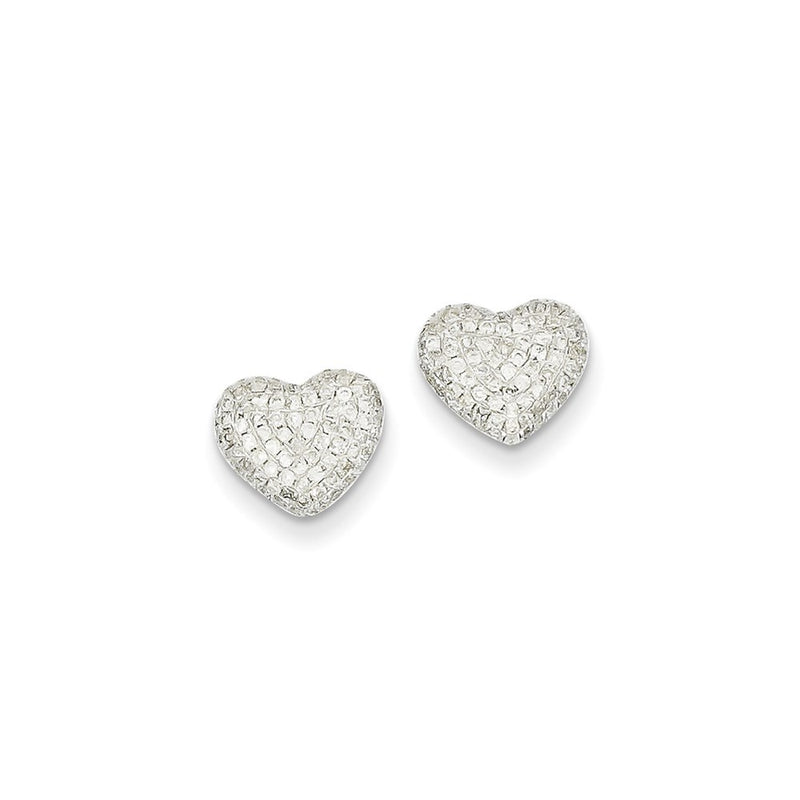 14k White Gold AA Real Diamond Heart Post Earrings