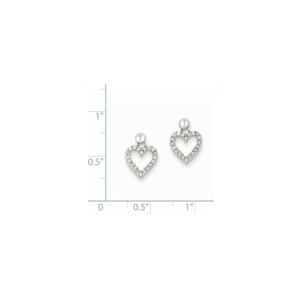 14k White Gold Real Diamond Heart Dangle Earrings