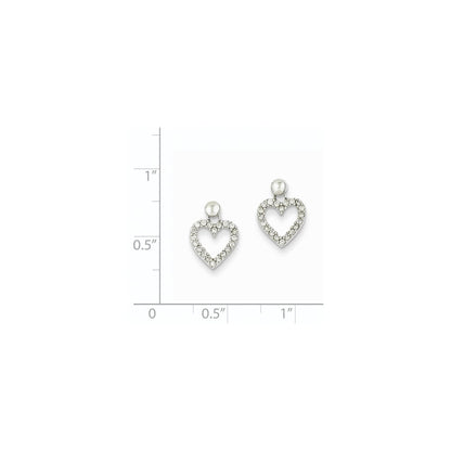 14k White Gold Real Diamond Heart Dangle Earrings