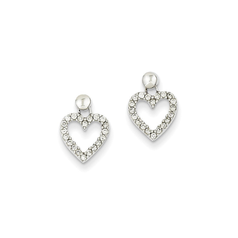 14k White Gold Real Diamond Heart Dangle Earrings