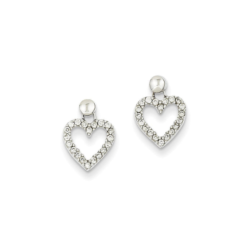 14k White Gold Real Diamond Heart Dangle Earrings