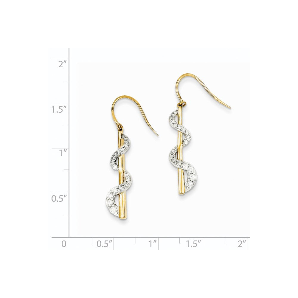 14K Yellow Gold & Rhodium Real Diamond Shepherd Hook Earrings