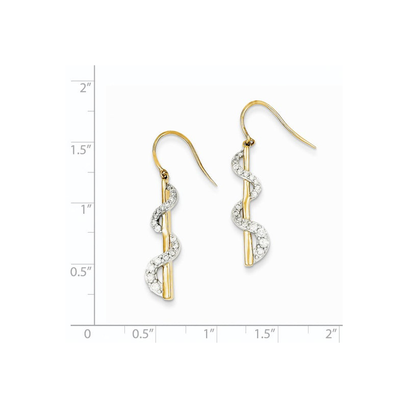 14K Yellow Gold & Rhodium Real Diamond Shepherd Hook Earrings