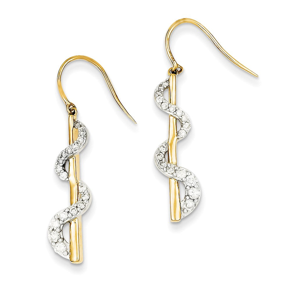 14K Yellow Gold & Rhodium Real Diamond Shepherd Hook Earrings