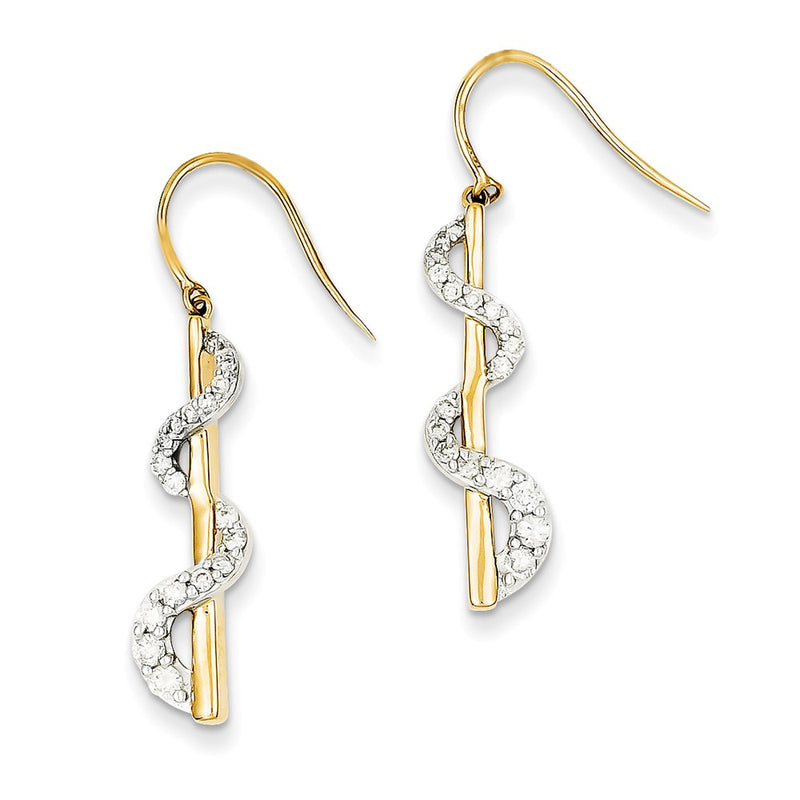 14K Yellow Gold & Rhodium Real Diamond Shepherd Hook Earrings