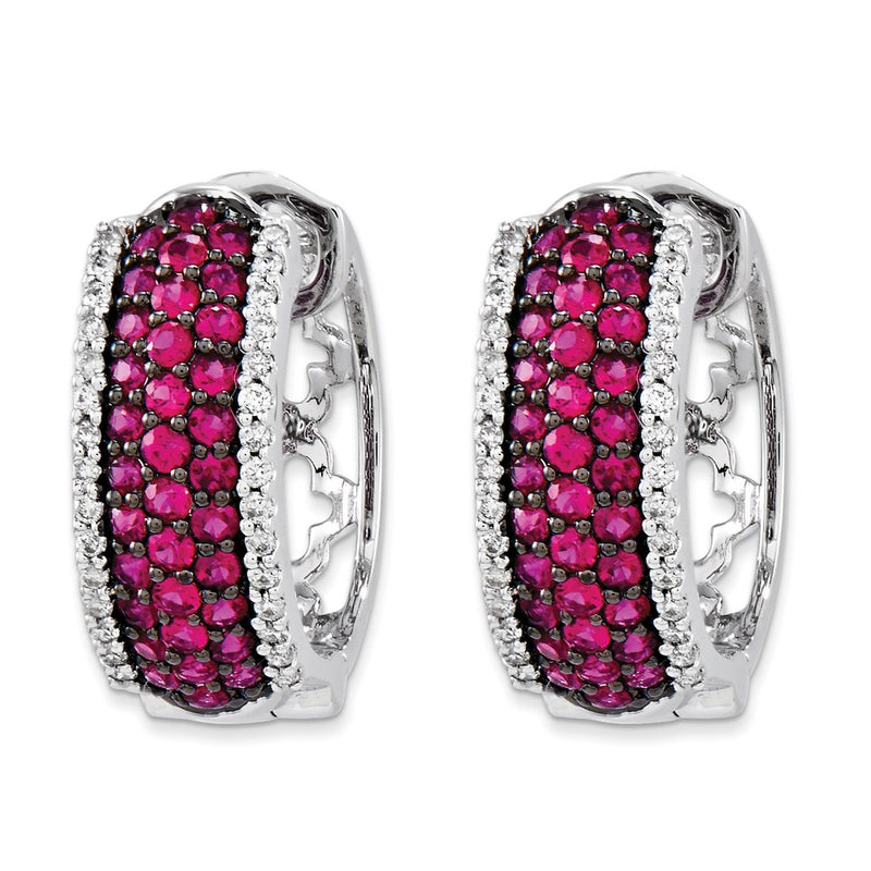 14k White Gold AA Real Diamond & Ruby Earrings