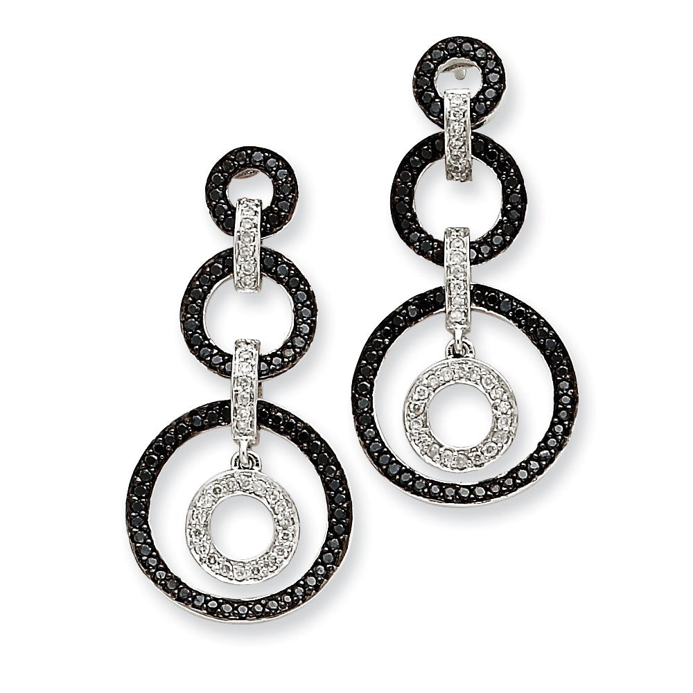 14k White Gold AA Real Diamond Circle Dangle Post Earrings