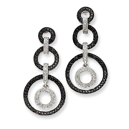 14k White Gold AA Real Diamond Circle Dangle Post Earrings