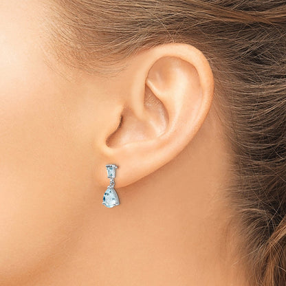 Solid 14k White Gold Simulated Aquamarine Dangle Earrings