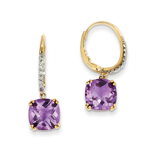 14k Yellow Gold Amethyst & Real Diamond Dangle Earrings