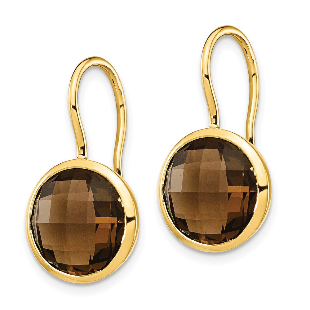 Solid 14k Yellow Gold SmoKy Quartz Dangle Earrings