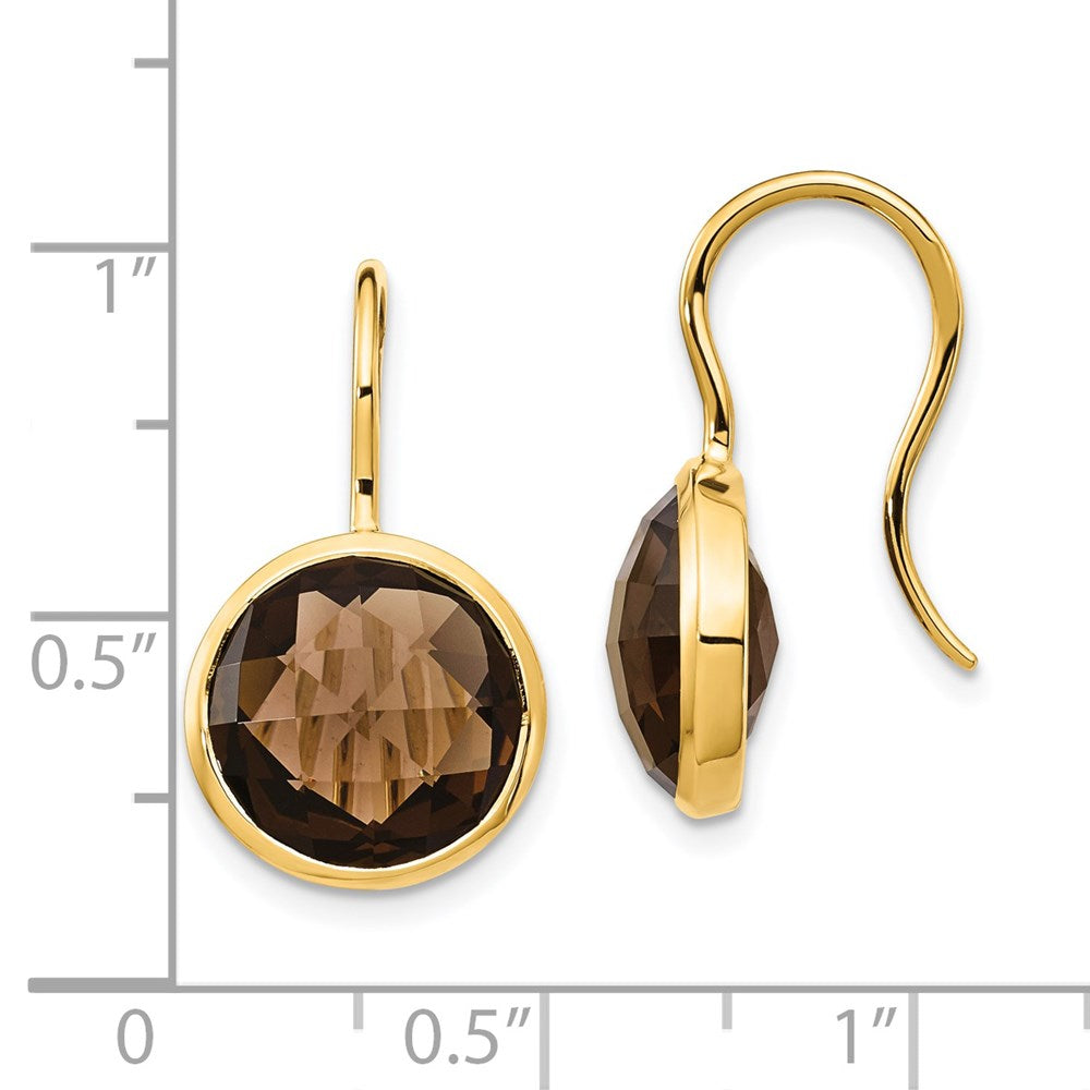 Solid 14k Yellow Gold SmoKy Quartz Dangle Earrings