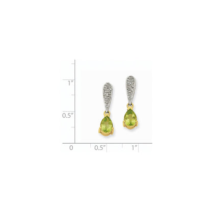 14k Yellow Gold Peridot & Real Diamond Dangle Earrings