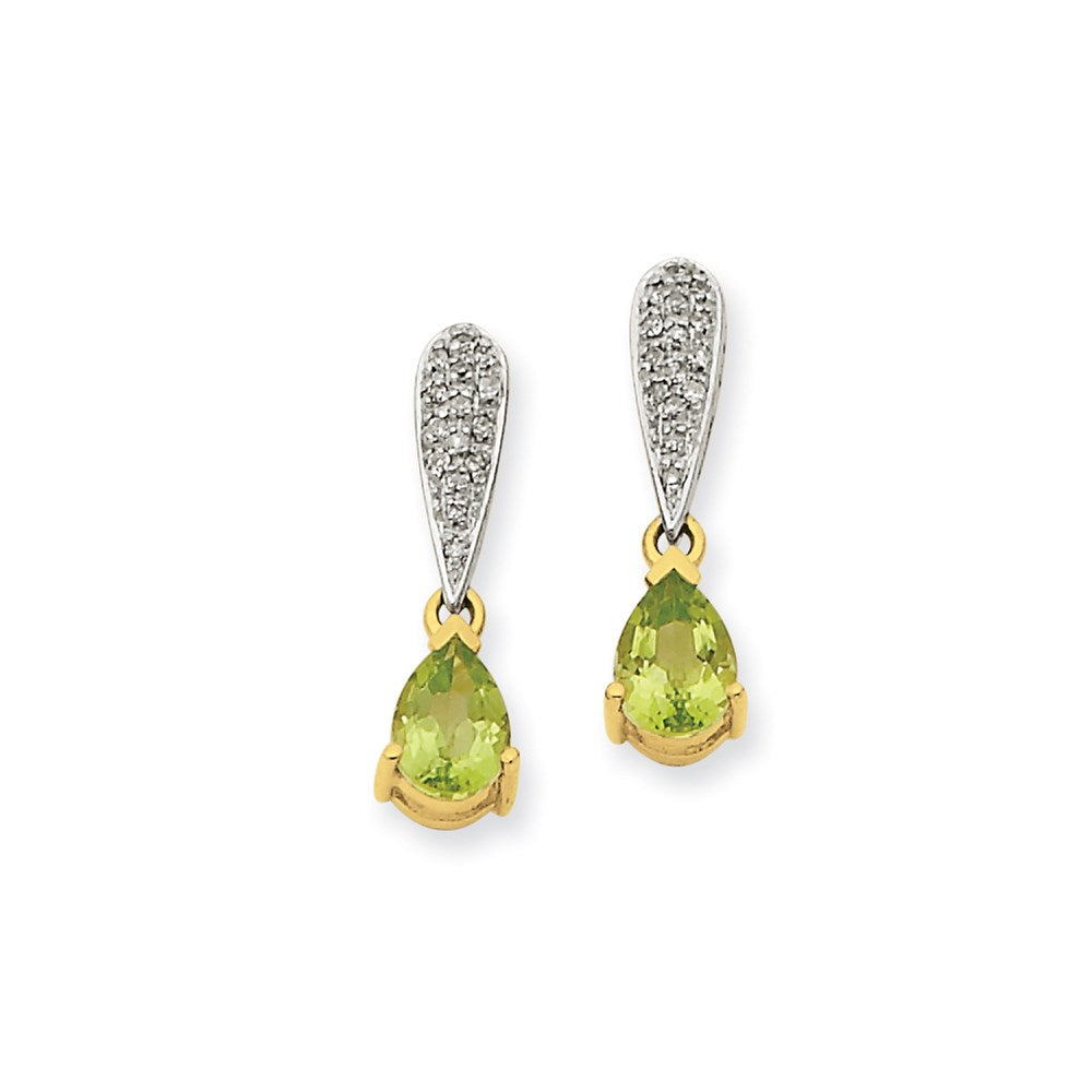 14k Yellow Gold Peridot & Real Diamond Dangle Earrings
