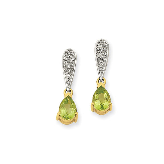 14k Yellow Gold Peridot & Real Diamond Dangle Earrings