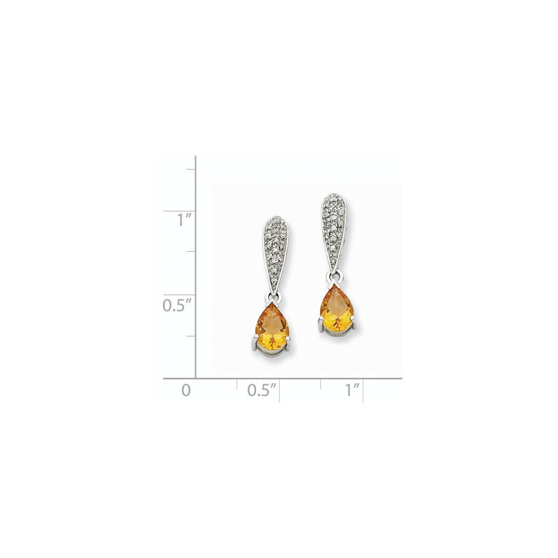 14k White Gold Citrine & Real Diamond Dangle Post Earrings