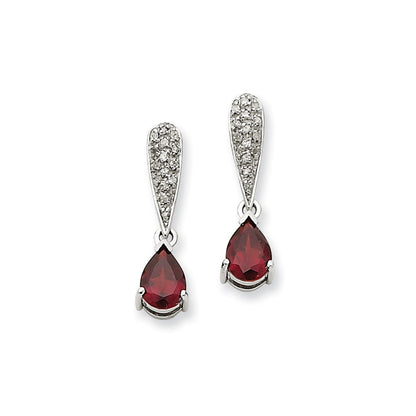 14k White Gold Garnet & Real Diamond Dangle Post Earrings