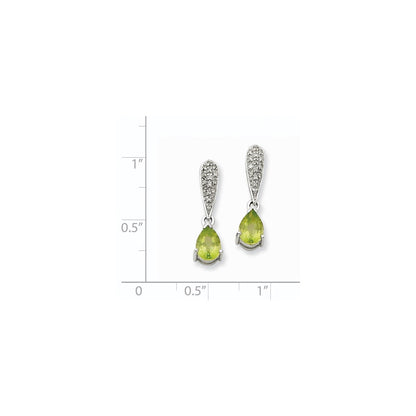 14k White Gold Peridot & Real Diamond Dangle Post Earrings