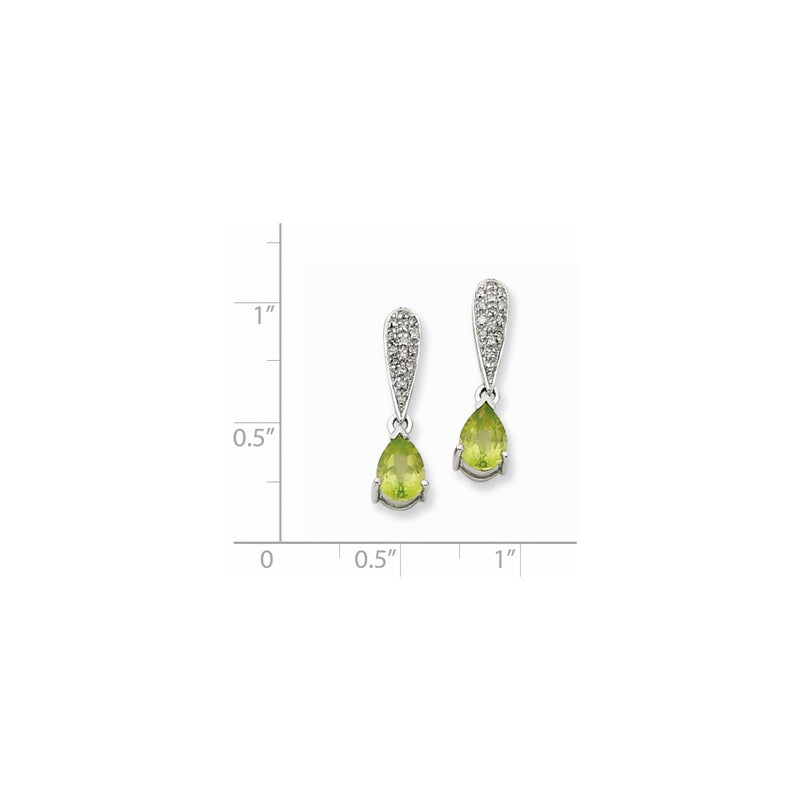 14k White Gold Peridot & Real Diamond Dangle Post Earrings