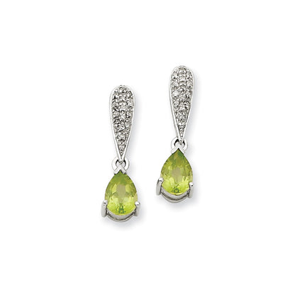 14k White Gold Peridot & Real Diamond Dangle Post Earrings