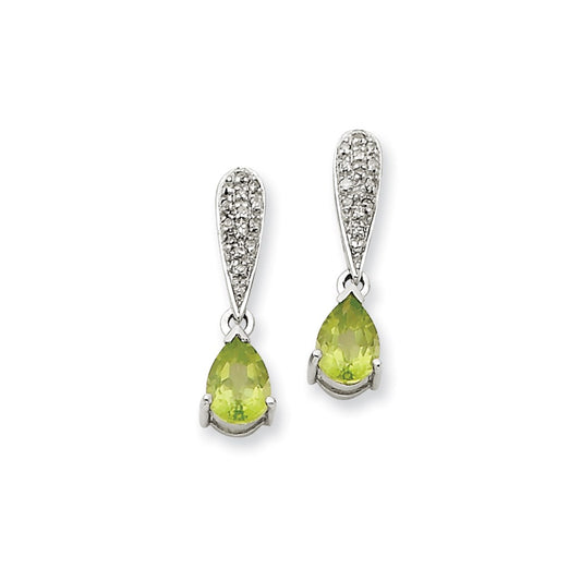 14k White Gold Peridot & Real Diamond Dangle Post Earrings