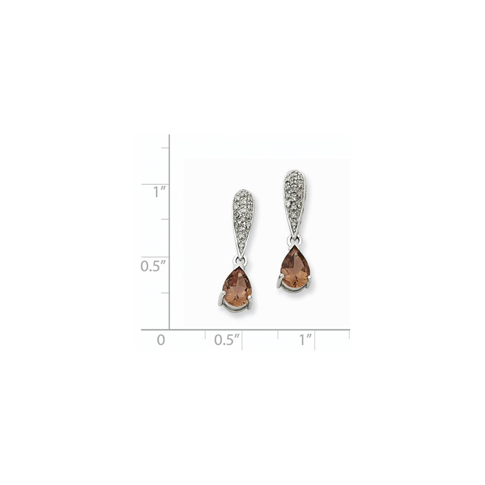 14k White Gold Smok Yellow Gold Quartz & Real Diamond Dangle Post Earrings