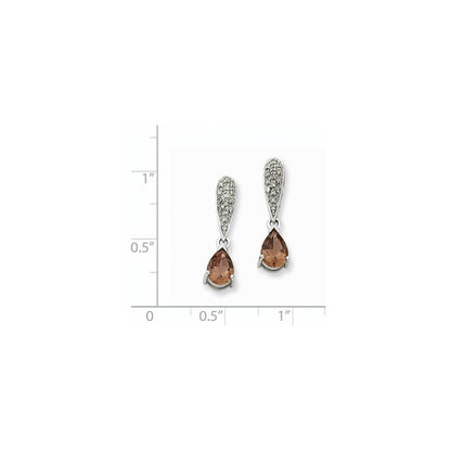 14k White Gold Smok Yellow Gold Quartz & Real Diamond Dangle Post Earrings