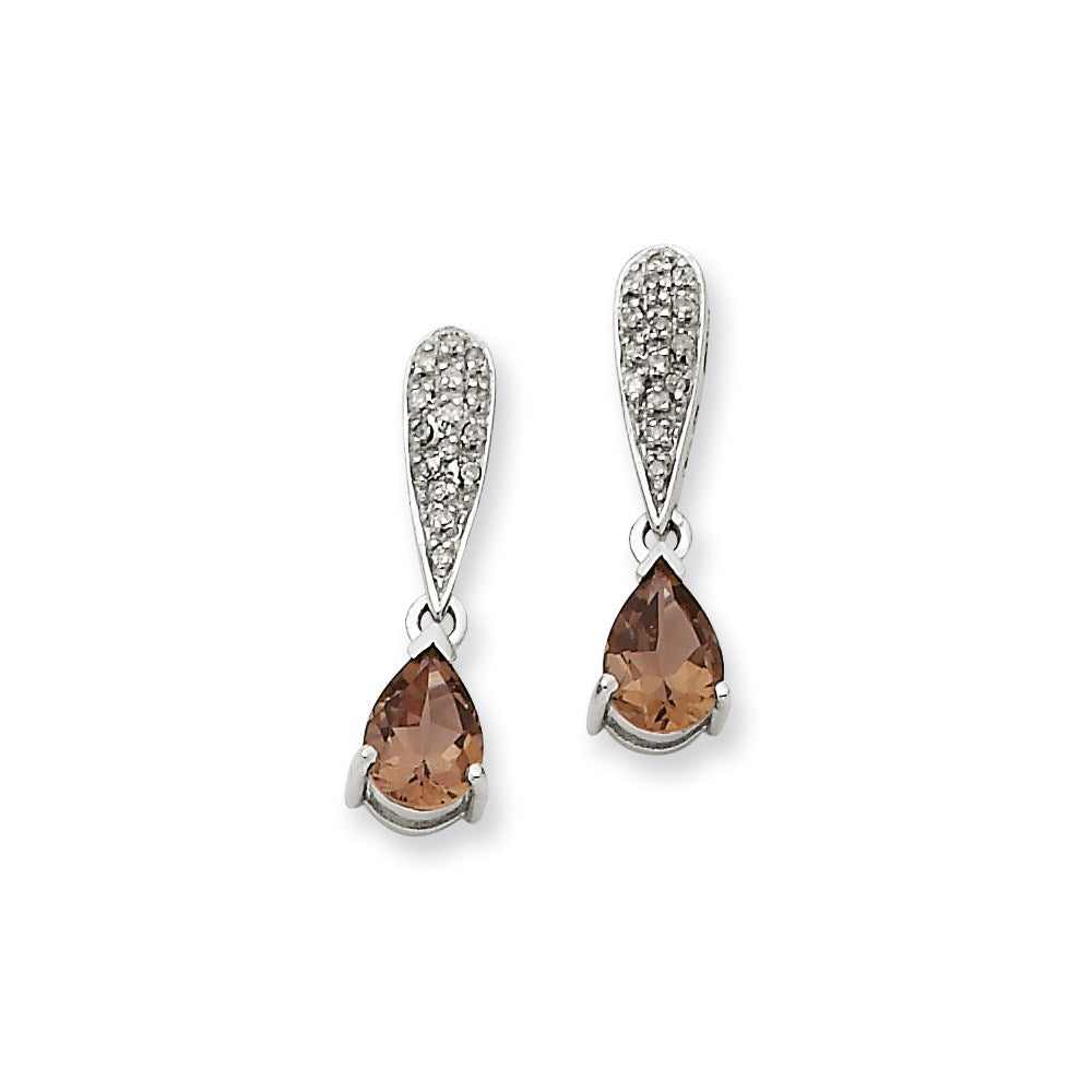 14k White Gold Smok Yellow Gold Quartz & Real Diamond Dangle Post Earrings