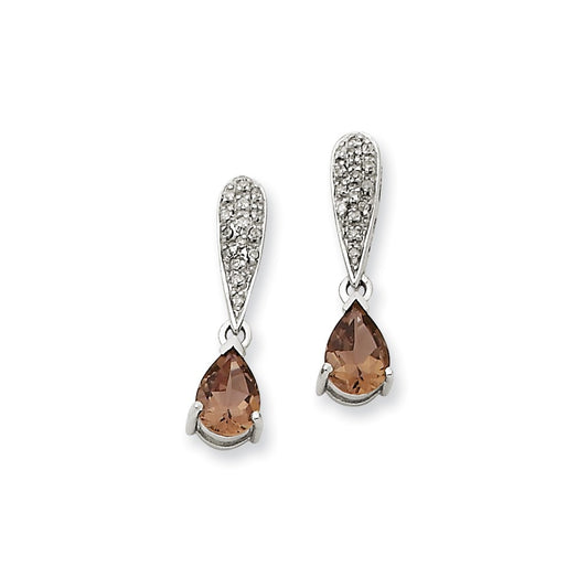 14k White Gold Smok Yellow Gold Quartz & Real Diamond Dangle Post Earrings
