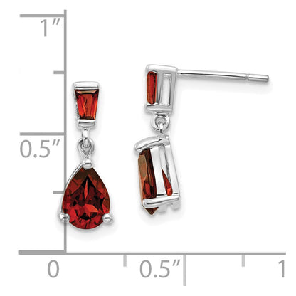 14k White Gold Garnet Dangle Post Earrings