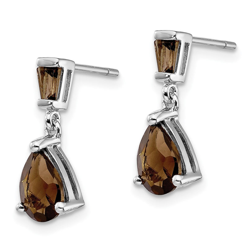 14k White Gold Smok Yellow Gold Quartz Dangle Post Earrings