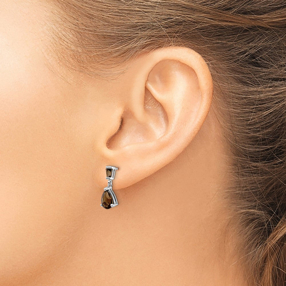 14k White Gold Smok Yellow Gold Quartz Dangle Post Earrings