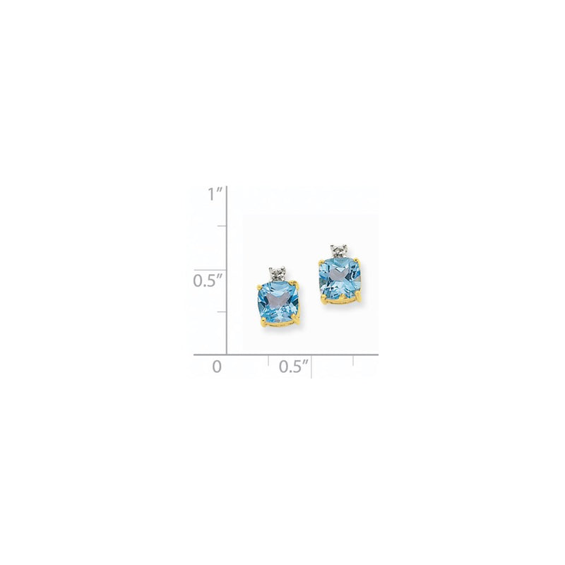 14k Yellow Gold Blue Topaz & Real Diamond Post Earrings