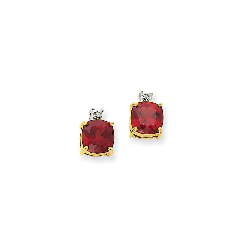 14k Yellow Gold Garnet & Real Diamond Post Earrings