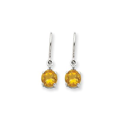 14k White Gold Citrine & Real Diamond Dangle Earrings