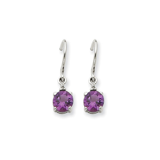 14k White Gold Amethyst & Real Diamond Dangle Earrings