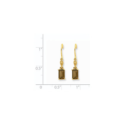 14k Yellow Gold Smok Yellow Gold Quartz & Real Diamond Dangle Earrings