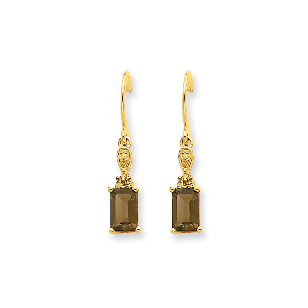 14k Yellow Gold Smok Yellow Gold Quartz & Real Diamond Dangle Earrings