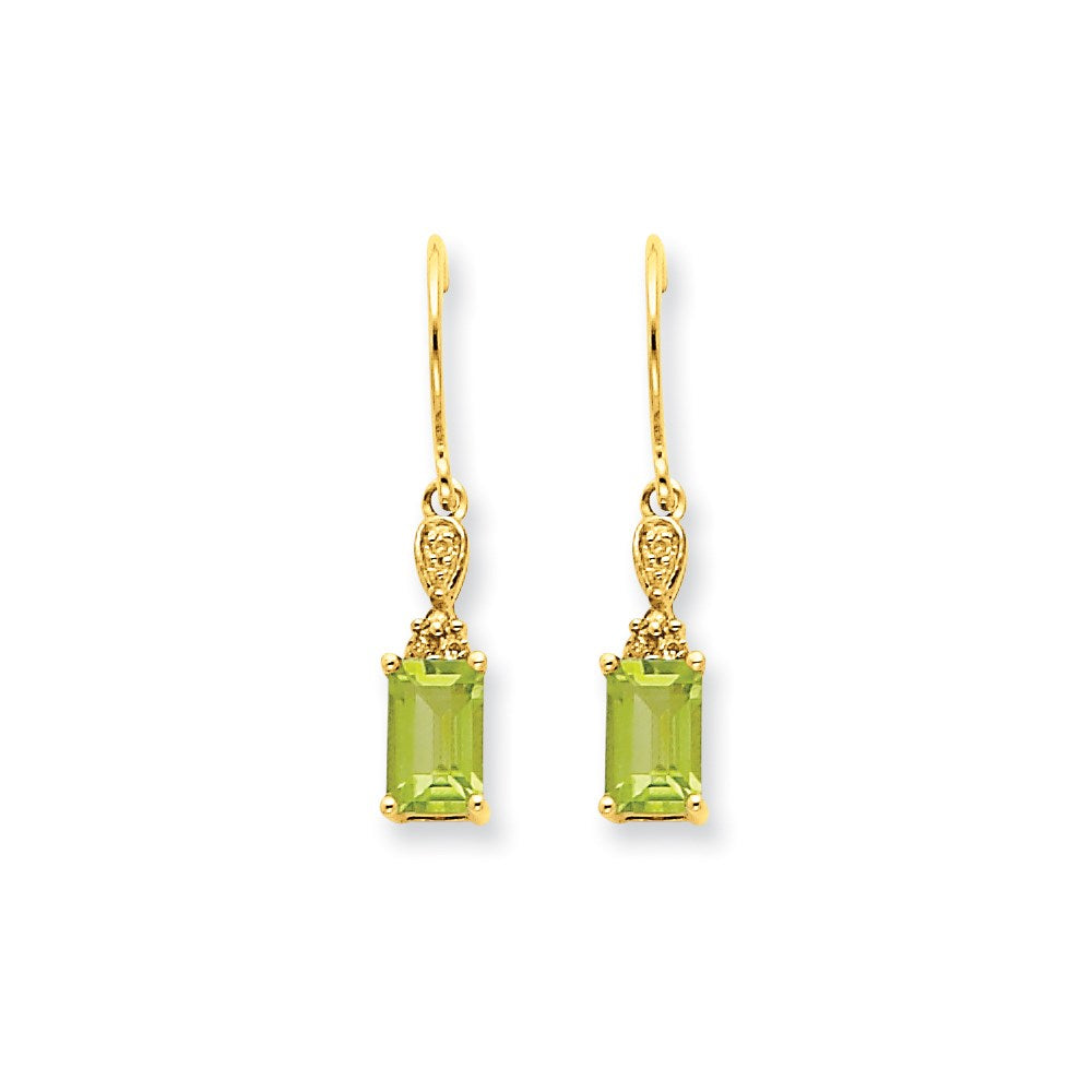 14k Yellow Gold Peridot & Real Diamond Dangle Earrings