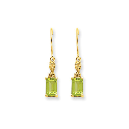 14k Yellow Gold Peridot & Real Diamond Dangle Earrings