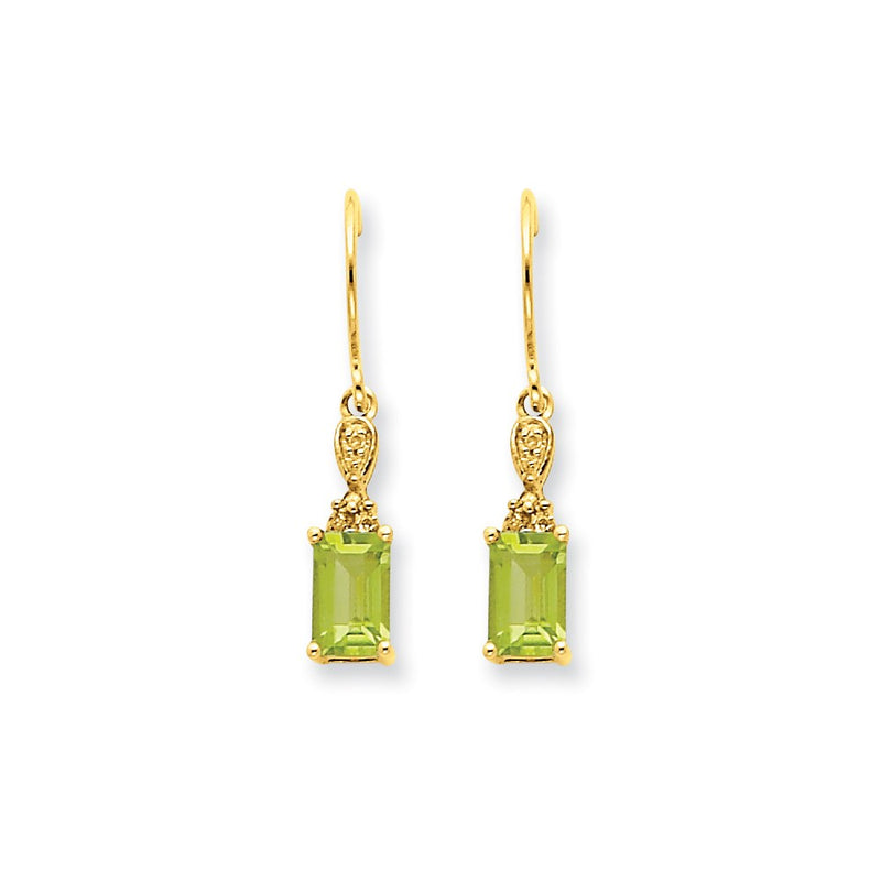 14k Yellow Gold Peridot & Real Diamond Dangle Earrings