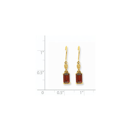 14k Yellow Gold Garnet & Real Diamond Dangle Earrings